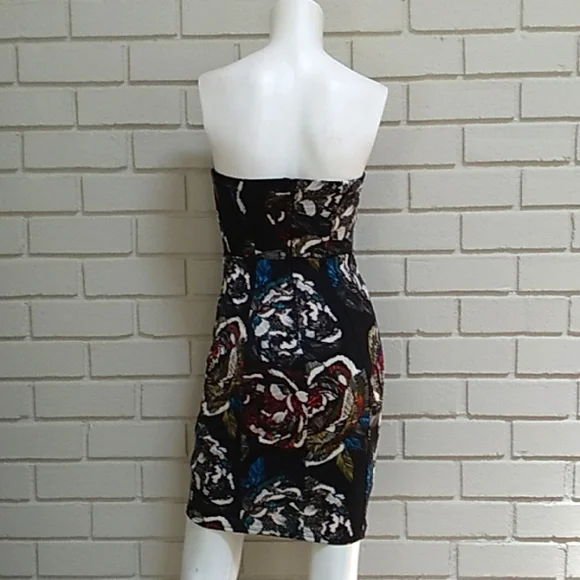 Bailey Blue Deep V Strapless Multicolor Floral Bodycon Mini Dress. Size Small - Picture 7 of 11